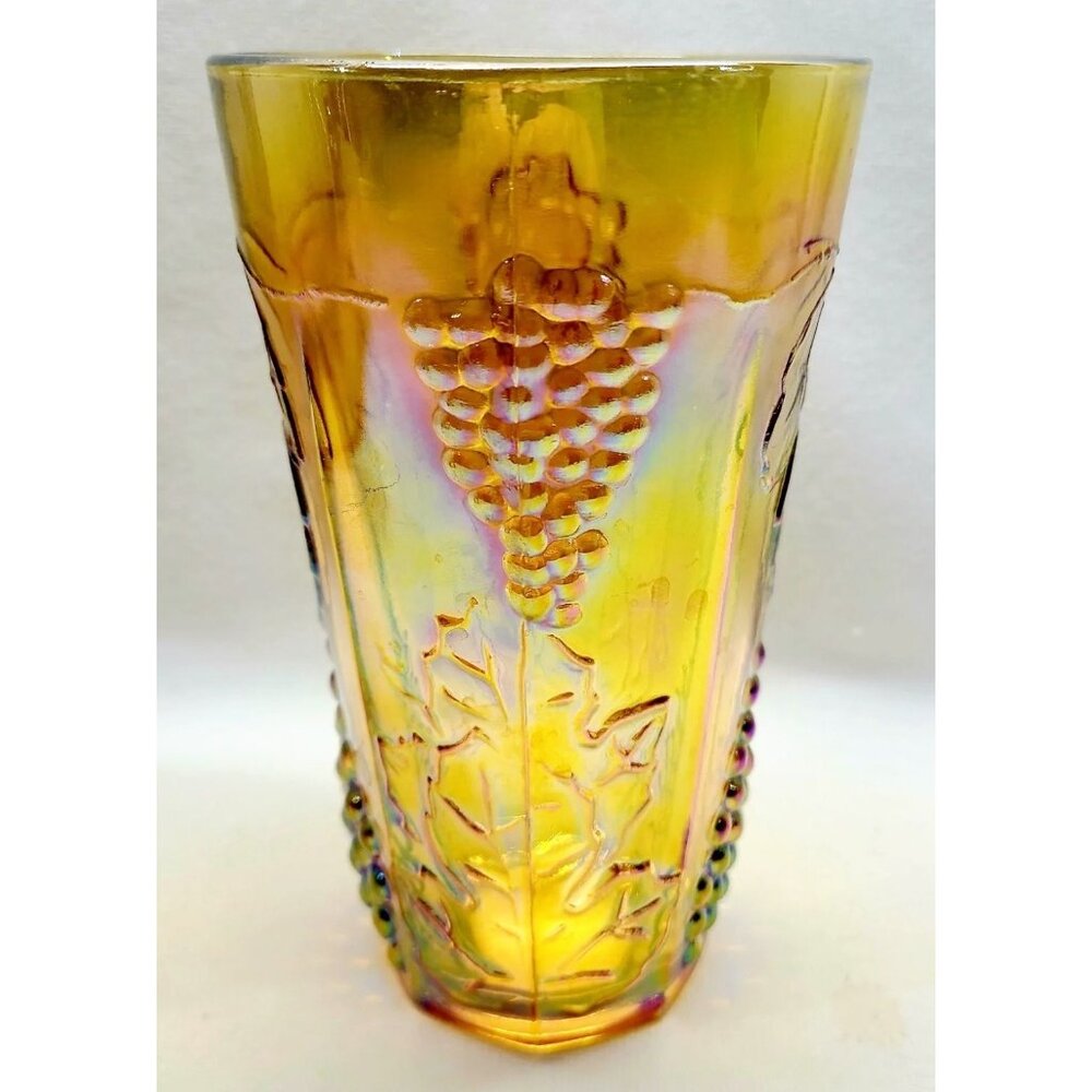 Vintage Indiana Harvest Grape Amber Carnival Glass Tumbler
